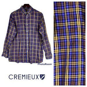 Daniel Cremieux Signature Collection Button Down Shirt Medium Plaid Blue Gold